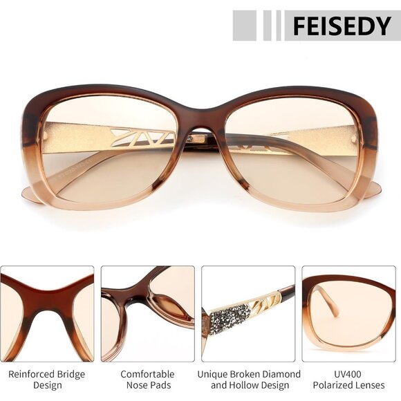 Women\'s Tan Retro Shades Photochromic Lens Sparkling Crystal Sunglasses main image 7